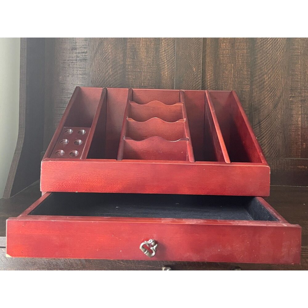 Wood Executive Desk Organizer with Drawer Pen Holder Letter & Card Caddy 15”